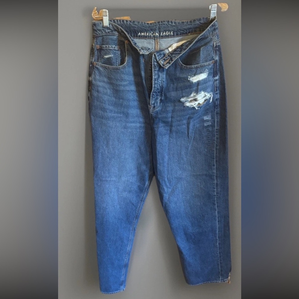 American Eagle Distressed Relaxed Mom Jeans High Rise Size 14 Wide Leg